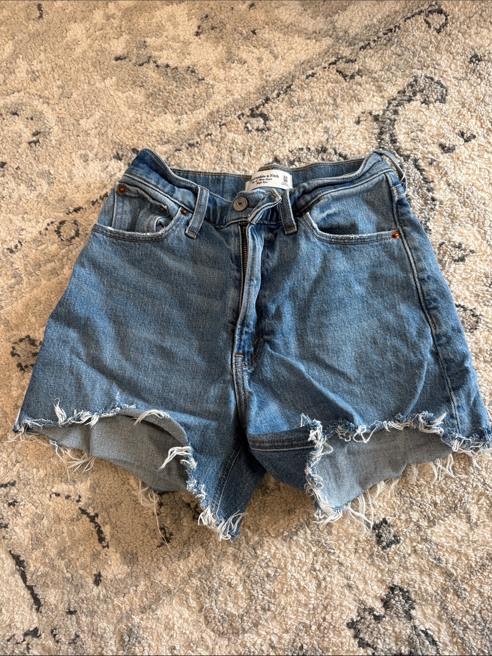 Abercrombie & Fitch Frayed Hem Blue Denim Shorts